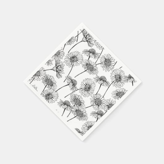 Serviette En Papier Fleurs sauvages en noir et blanc (Coin)