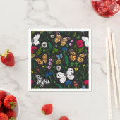 Serviette En Papier Fleurs sauvages et papillons sur le noir (En situation)