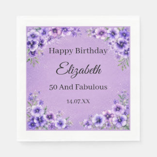 Serviette En Papier Fleurs sauvages lavande et violettes 50e anniversa