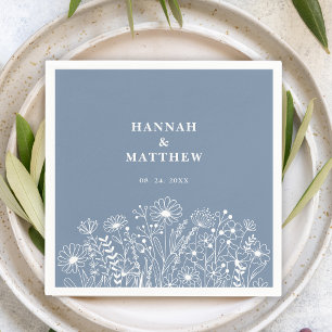 Serviette En Papier Fleurs sauvages mariage bohème bleu poussiéreux
