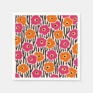 Serviette En Papier Fleurs sauvages Motif rose chaud et orange