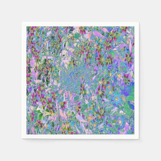 Serviette En Papier Fleurs sauvages rétro violet, vert et bleu sur ros (Devant)