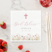 Serviette En Papier Fleurs sauvages roses et Baptême béni de Dieu croi (En situation)