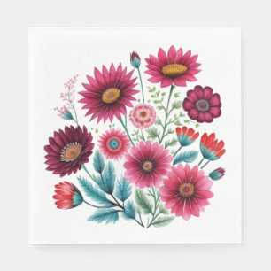 Serviette En Papier Fleurs sauvages roses et rouges élégantes
