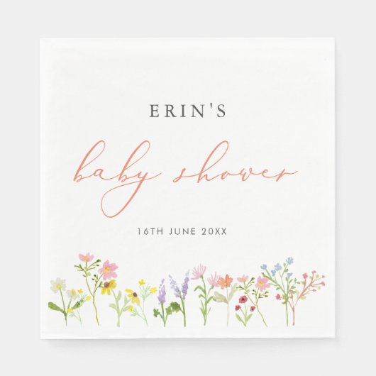 Serviette En Papier Fleurs sauvages rustiques Baby shower personnalisé (Devant)