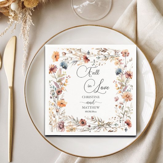 Serviette En Papier Fleurs sauvages s'éprennent Mariage élégant