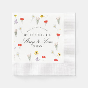 Serviette En Papier Fleurs Sauvages Simples Dessinées à la Main Mariag