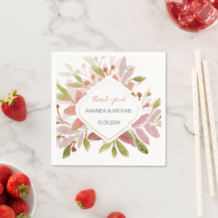 Serviette En Papier Fleurs sauvages vertes Blush rustique de campagne 