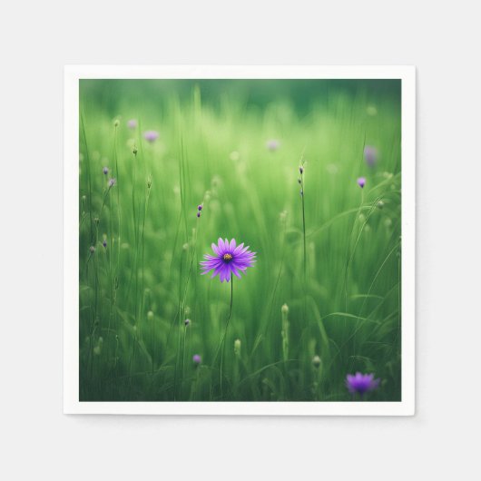 Serviette En Papier Fleurs sauvages Violets En Terrain Vert (Devant)