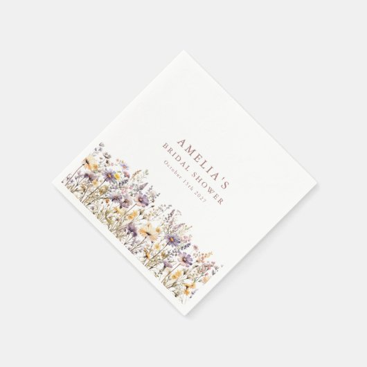 Serviette En Papier Fleurs sauvages violettes Bordure Mariage personna (Coin)