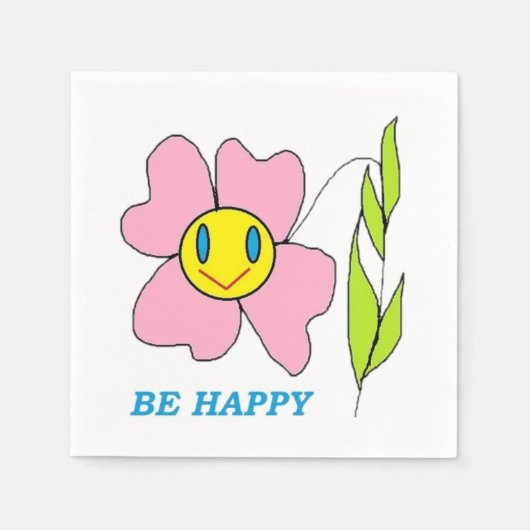 SERVIETTE EN PAPIER FLEURS "SOYEZ HEUREUX" (Devant)