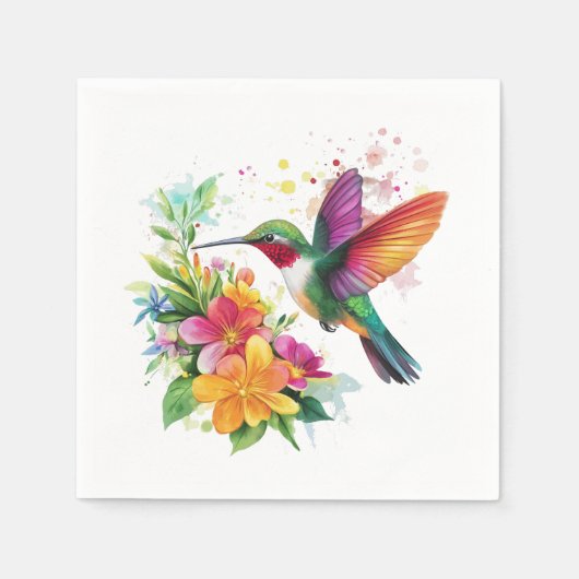 Serviette En Papier Fleurs tropicales des colibris (Devant)