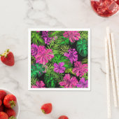 Serviette En Papier Fleurs tropicales et plantes en noir (En situation)