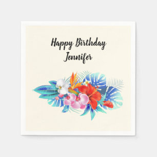Serviette En Papier Fleurs tropicales exotiques à l'Anniversaire rose