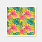 Serviette En Papier Fleurs tropicales exotiques et feuillage sur Jaune (Devant)