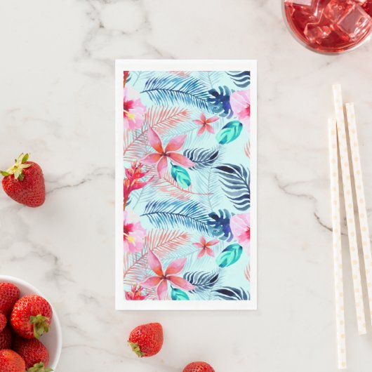 Serviette En Papier Fleurs tropicales roses (En situation)