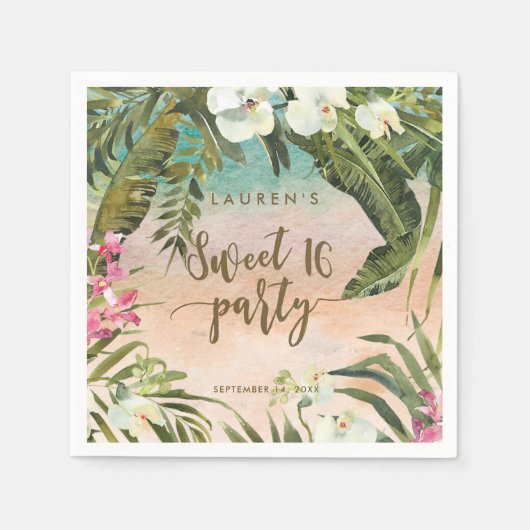 Serviette En Papier fleurs tropicales serviettes sucrées 16 fêtes (Devant)