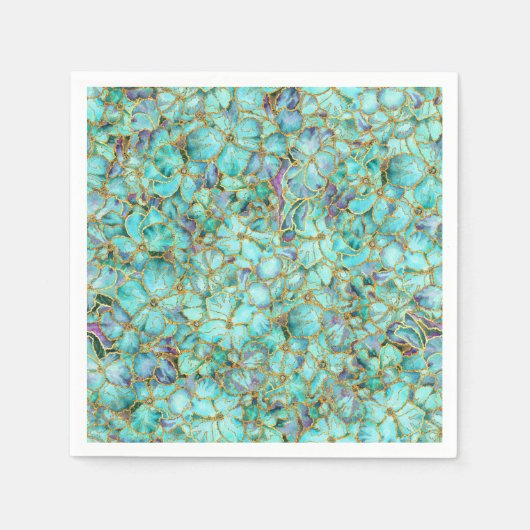 Serviette En Papier Fleurs turquoise (Devant)