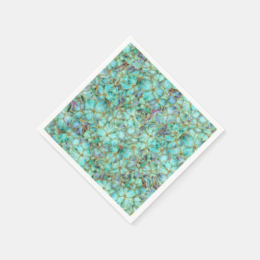 Serviette En Papier Fleurs turquoise (Coin)