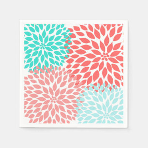 Serviette En Papier Fleurs turquoises de corail de mamans de dahlia de