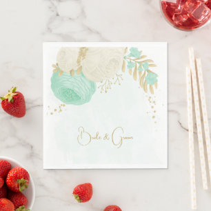 Serviette En Papier Fleurs vert menthe romantiques et blanches serviet