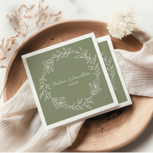 Serviette En Papier Fleurs Vert Sauge Mariage Bohème Romantique