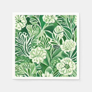 Serviette En Papier Fleurs vertes, motif design vintage
