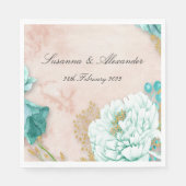 Serviette En Papier Fleurs vertes Neo Mint et Mariage Boho Rose (Devant)