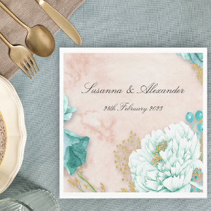 Serviette En Papier Fleurs vertes Neo Mint et Mariage Boho Rose