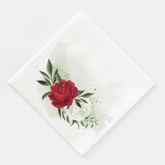 Serviette En Papier Fleurs vertes rouges et blanches (Coin)