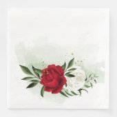 Serviette En Papier Fleurs vertes rouges et blanches (Devant)