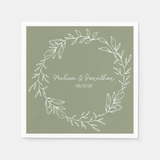 Serviette En Papier Fleurs vertes Sage Boho Mariage romantique (Devant)