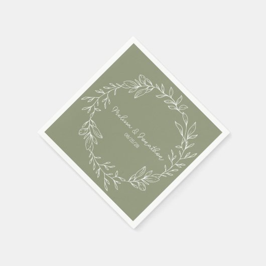 Serviette En Papier Fleurs vertes Sage Boho Mariage romantique (Coin)