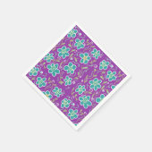 Serviette En Papier Fleurs vertes sur design pourpre (Coin)