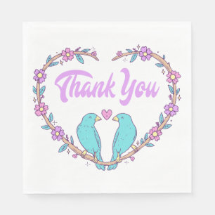 Serviette En Papier Fleurs Violet Merci Colombes & Cœur Mariage