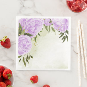 Serviette En Papier Fleurs violettes boho feuilles vertes botanique