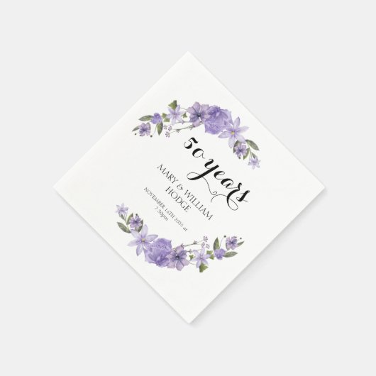 Serviette En Papier Fleurs violettes de lavande 50e anniversaire maria (Coin)