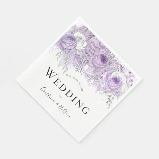 Serviette En Papier Fleurs violettes Elégante Réception De Mariage (Coin)