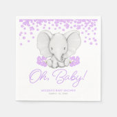 Serviette En Papier Fleurs violettes Eléphant Fille Baby shower (Devant)