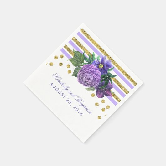 Serviette En Papier Fleurs violettes et Mariage de Parties scintillant (Coin)