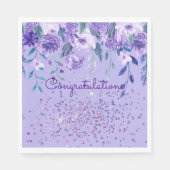 Serviette En Papier Fleurs violettes et papier Parties scintillant Nap (Devant)