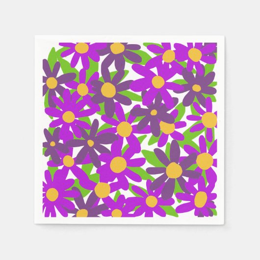 Serviette En Papier Fleurs violettes et vertes (Devant)