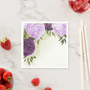 Serviette En Papier fleurs violettes feuilles vertes mariage