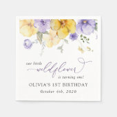 Serviette En Papier Fleurs violettes, Fleurs Jaunes, Premier Anniversa (Devant)