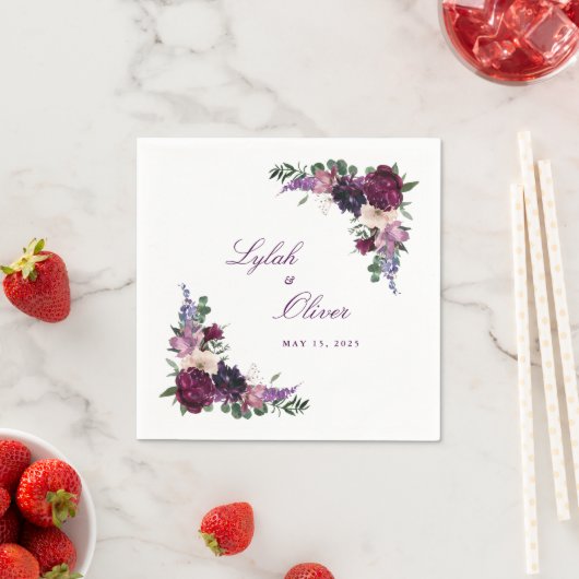 Serviette En Papier Fleurs violettes luxuriantes | Mariage romantique (En situation)