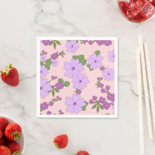 Serviette En Papier Fleurs Violettes, Modèle Floral, Motif De Fleurs