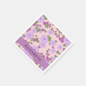 Serviette En Papier Fleurs Violettes, Motif De Fleurs, Votre Nom (Coin)