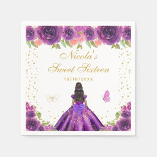 Serviette En Papier Fleurs violettes pour une princesse à peau foncée 