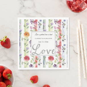 Serviette En Papier Fleurs violettes rouges orange rayures mariage Amo