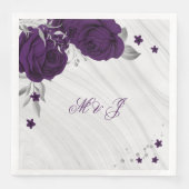 Serviette En Papier fleurs violettes royales marbre feuille argent (Devant)